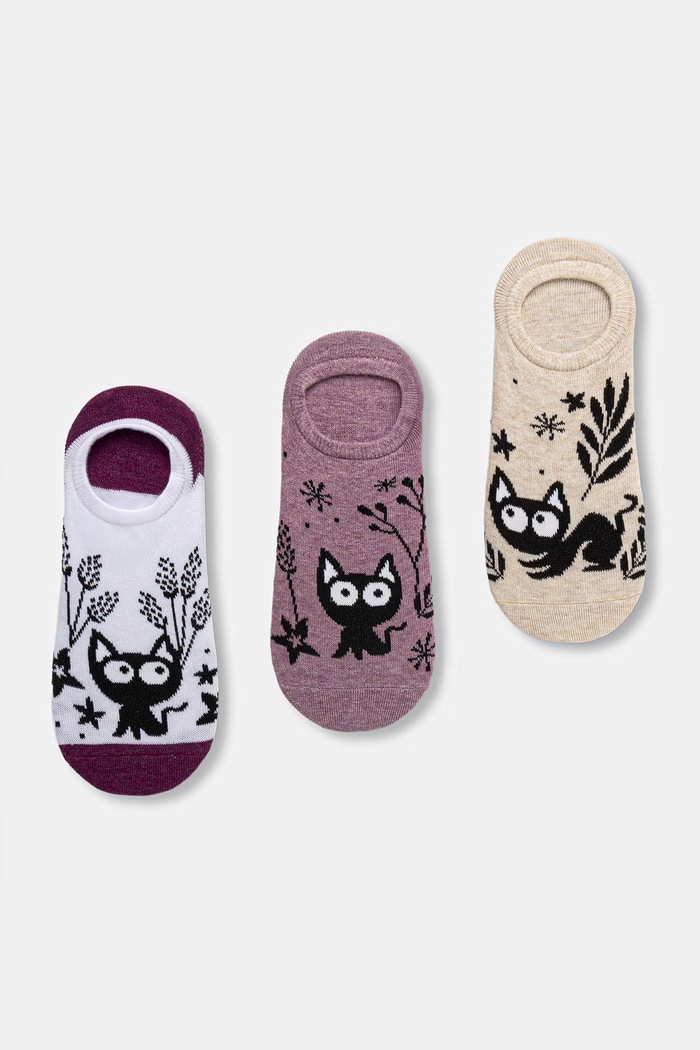 Skarpetki bawełniane damskie w koty (3-pack) skarpetki długie multicolor RS26-LGD201
