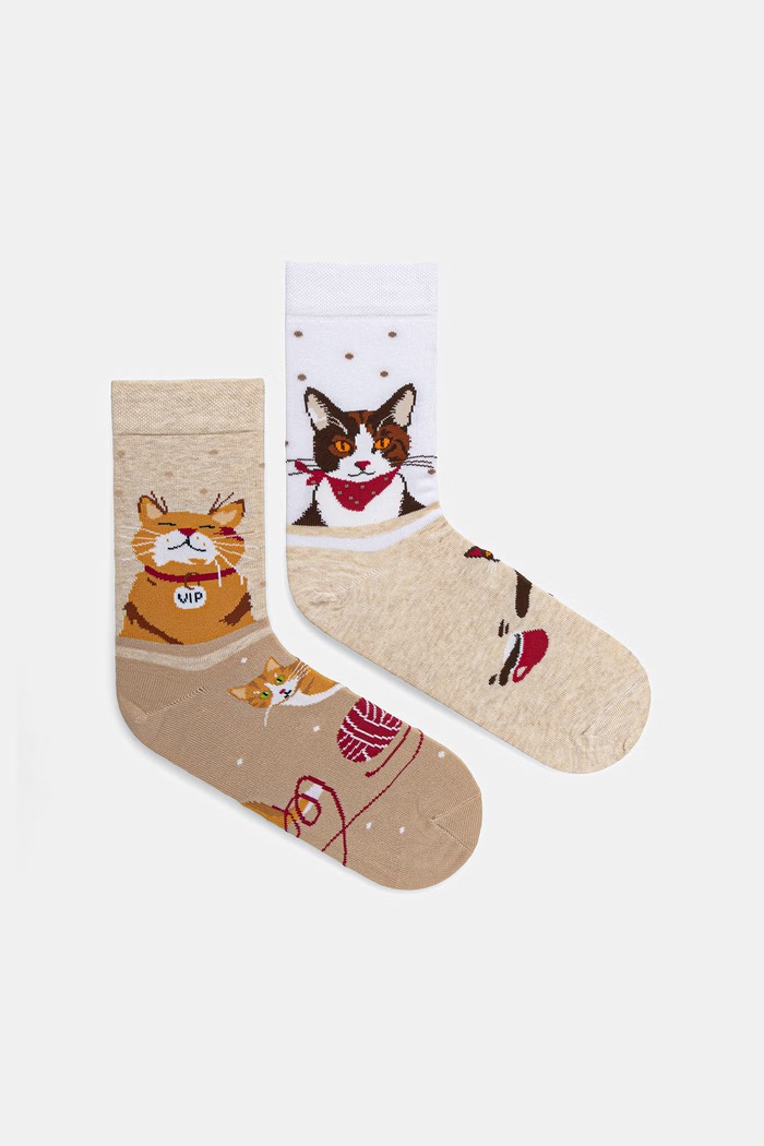 Skarpetki bawełniane damskie w koty (2-pack) skarpetki długie multicolor RS26-LGD207