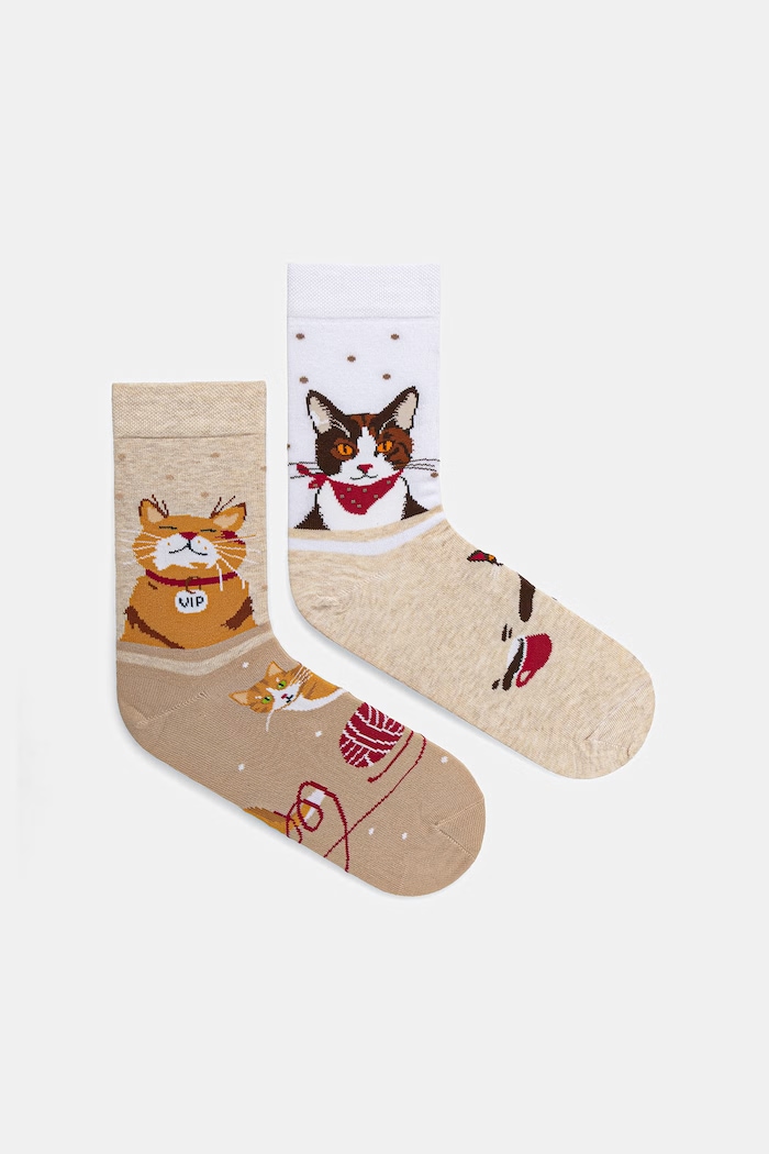 Skarpetki bawełniane damskie w koty (2-pack) skarpetki długie multicolor RS26-LGD207