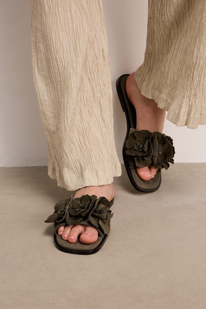 Šľapky dámske semišové zelená RS26-OBD720