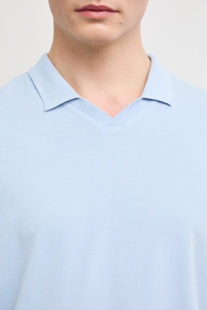 Polo męskie bawełniane ze strukturalnej dzianiny RS26-POM090 niebieski