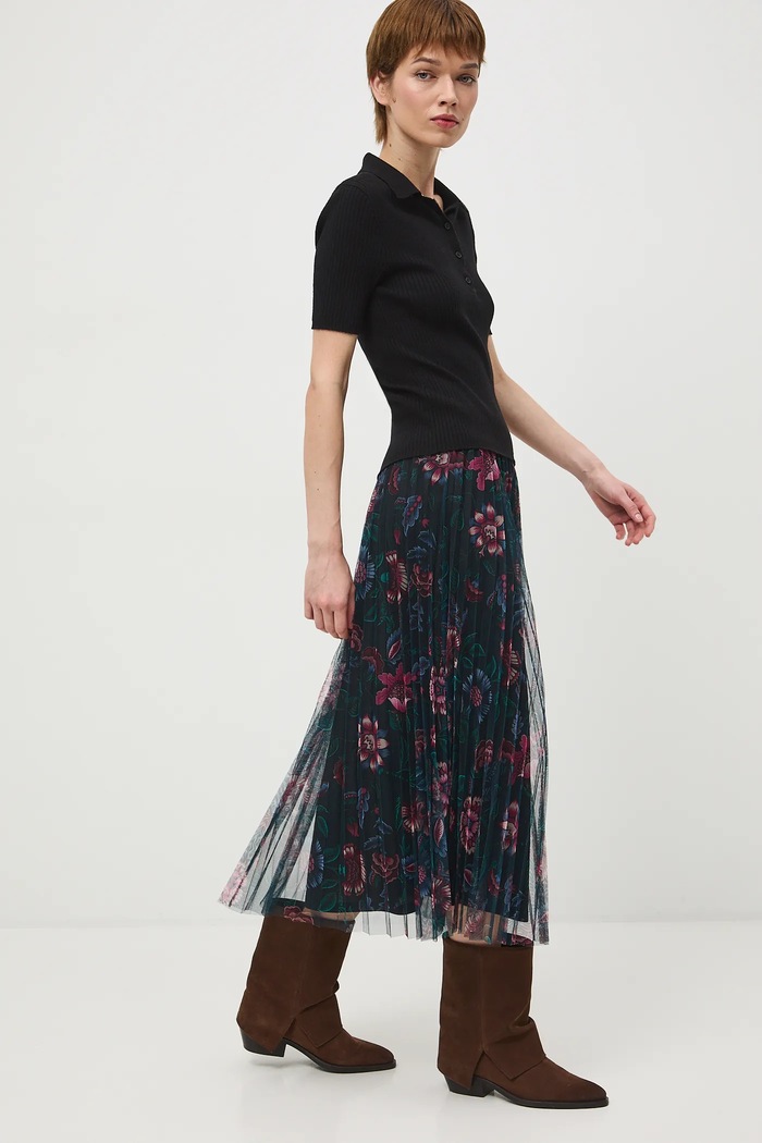 Spódnica damska midi wzorzysta midi turkusowy RS26-SDD032