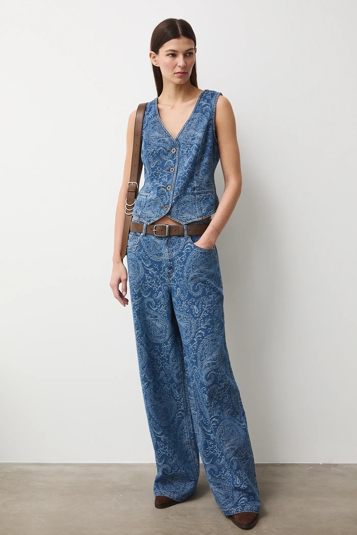 Jeansy damskie wide leg wzorzyste niebieski RS26-SJD309