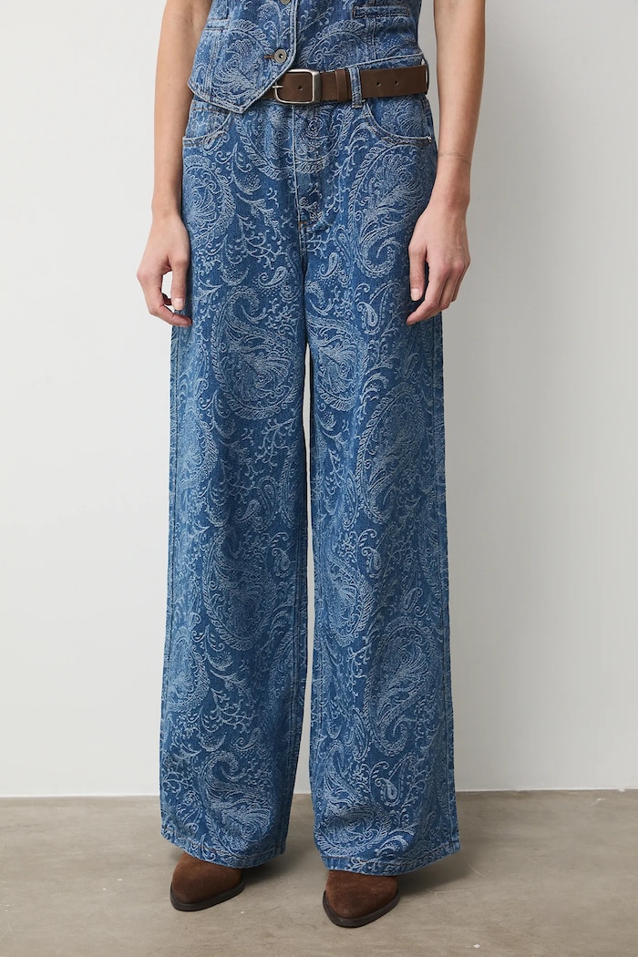 Jeansy damskie wide leg wzorzyste RS26-SJD309 niebieski RS26