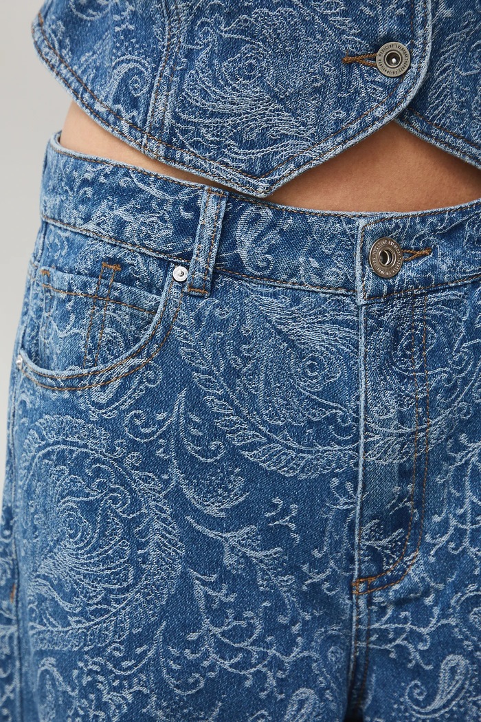 Jeansy damskie wide leg wzorzyste niebieski RS26-SJD309