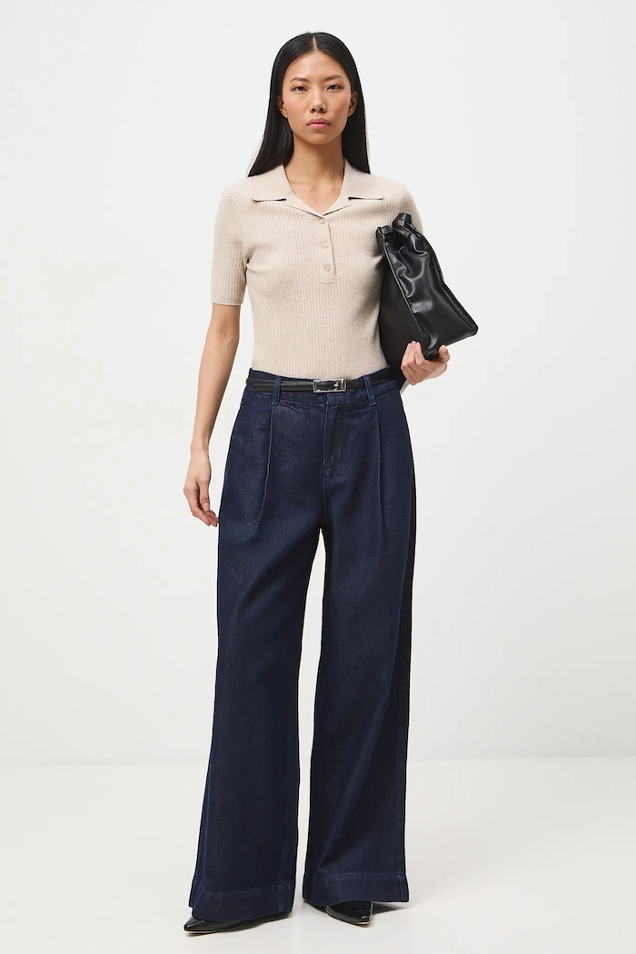 Jeansy bawełniane damskie wide leg gładkie RS26-SJD310 granatowy RS26