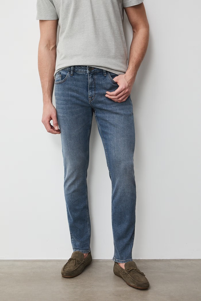 Jeansy slim fit męskie niebieski RS26-SJM504