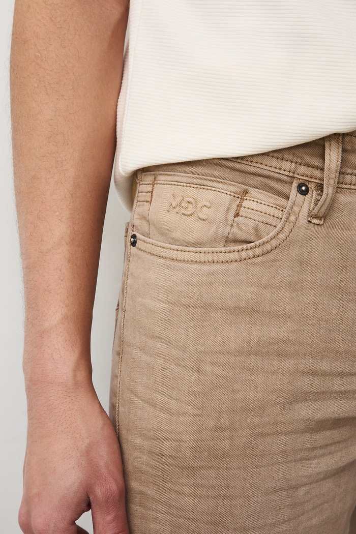 Jeansy slim fit męskie beżowy RS26-SJM605