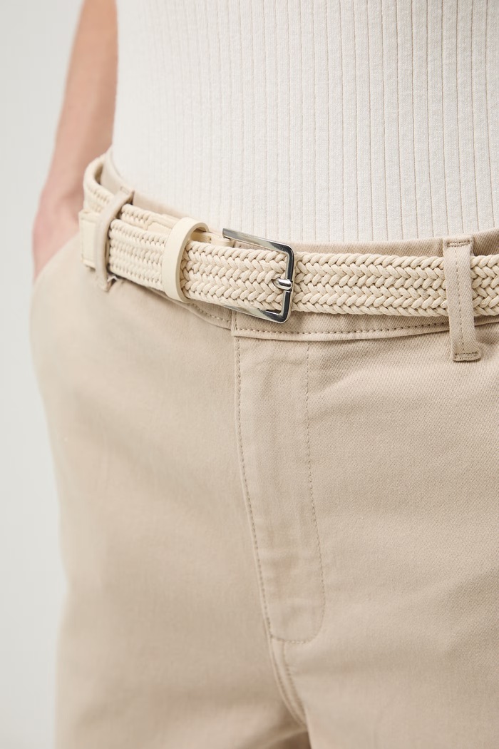 Spodnie chinos damskie bawełniane z elastanem beżowy RS26-SPD040