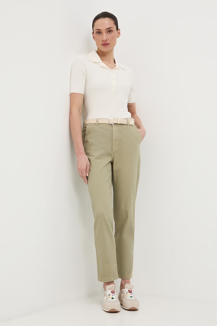 Medicine pantaloni chinos pentru femei, din bumbac cu elastan verde RS26-SPD040