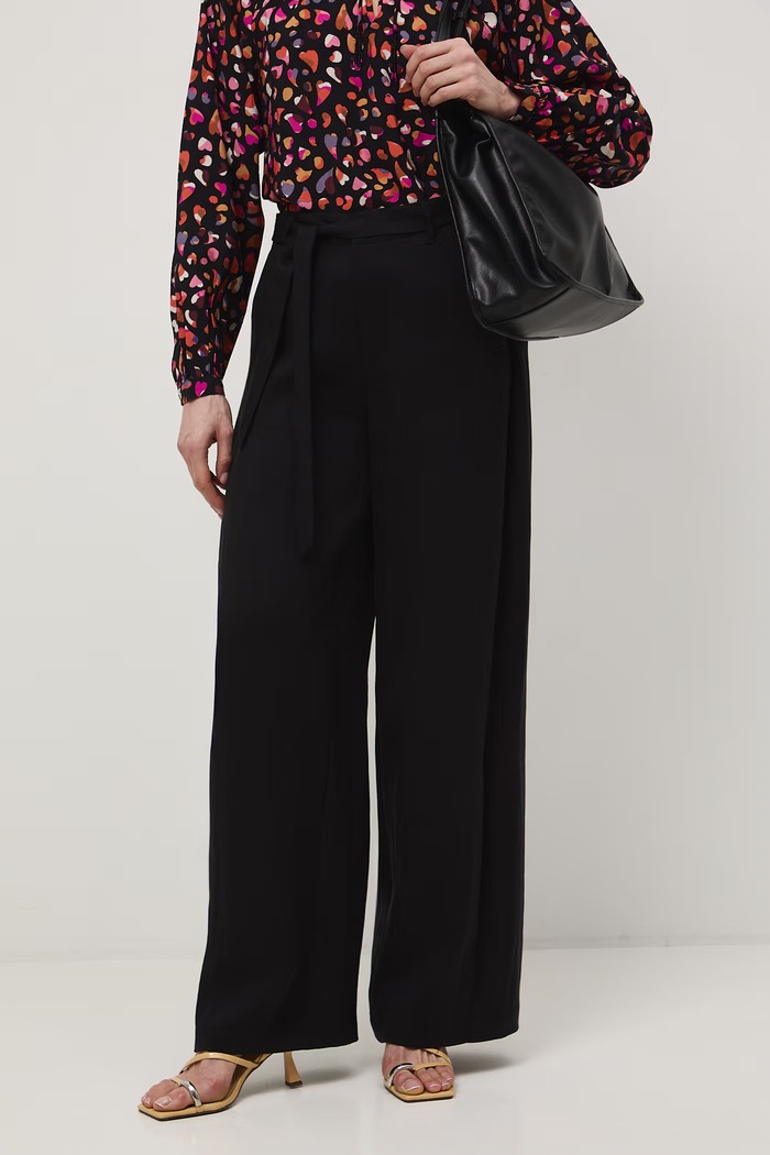 Spodnie wide leg damskie czarny RS26-SPD503