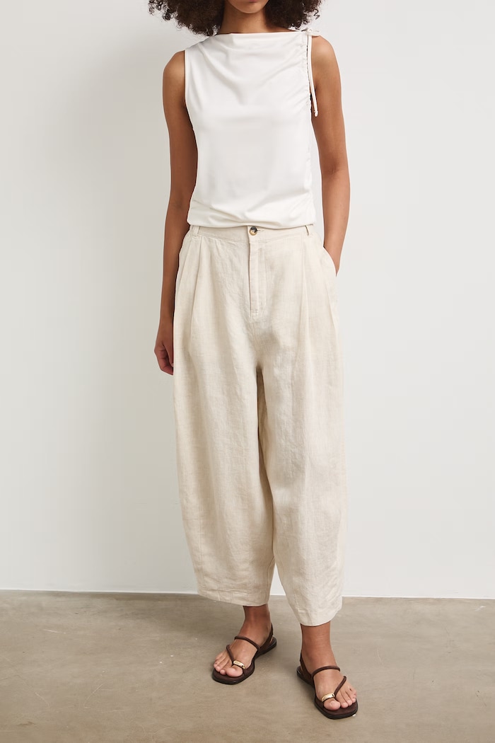 Medicine spodnie slouchy damskie lniane beżowy RS26-SPDB00