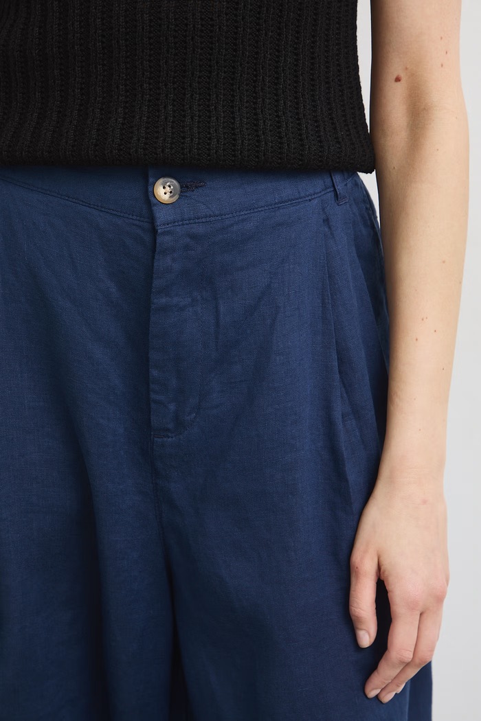Spodnie slouchy damskie lniane granatowy RS26-SPDB00