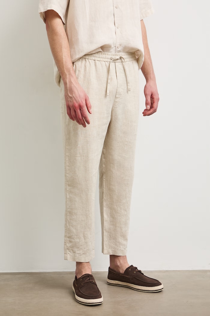 Spodnie chinos męskie lniane RS26-SPM905 beżowy RS26