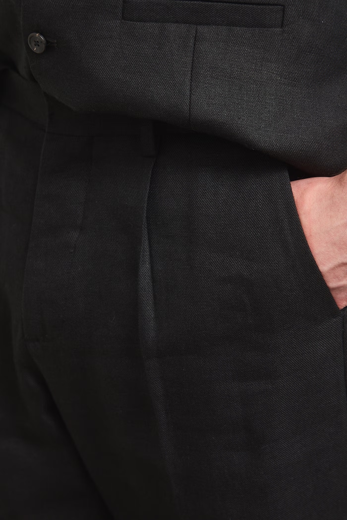 Spodnie chinos męskie lniane gładkie czarny RS26-SPM921