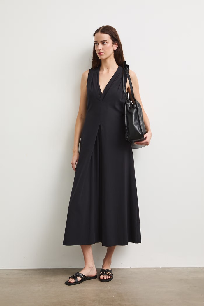 Medicine rochie evazată din bumbac cu elastan negru RS26-SUD090
