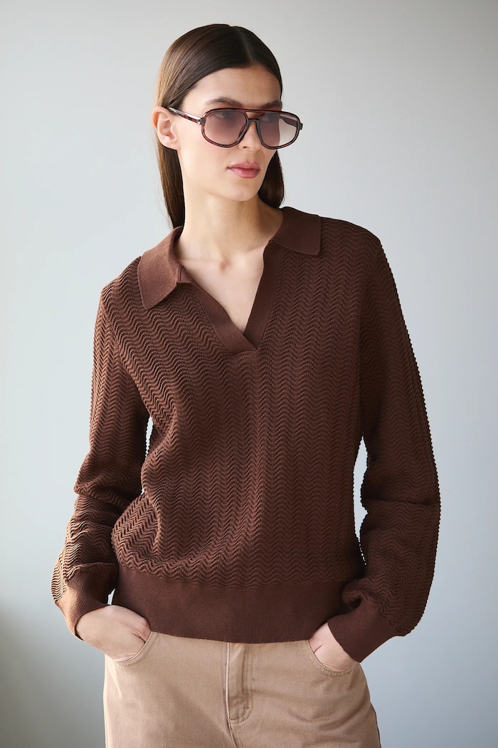 Sweter bawełniany damski z kolekcji Valentine’s Day gładkie brązowy RS26-SWD200
