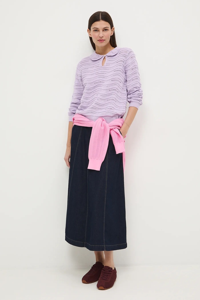 Sweter bawełniany damski ażurowy RS26-SWD282 fioletowy RS26