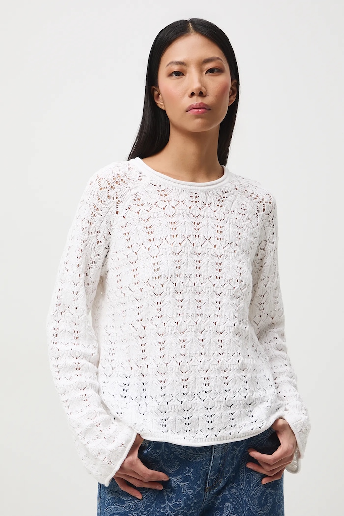 Sweter bawełniany damski ażurowy RS26-SWD305 biały RS26
