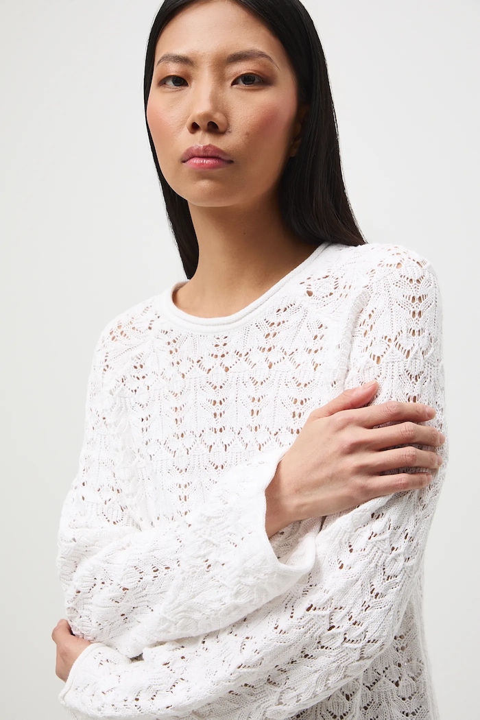 Sweter bawełniany damski ażurowy biały RS26-SWD305