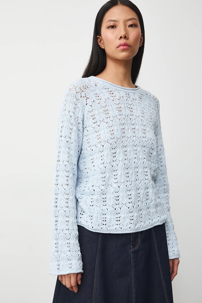 Sweter bawełniany damski ażurowy bawełna niebieski RS26-SWD305