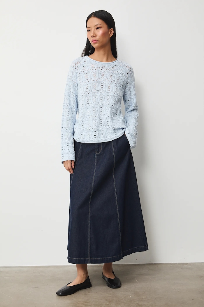 Sweter bawełniany damski ażurowy RS26-SWD305 niebieski RS26