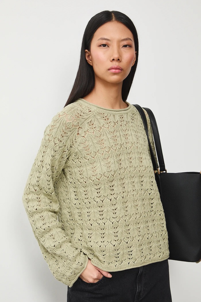 Sweter bawełniany damski ażurowy bawełna zielony RS26-SWD305