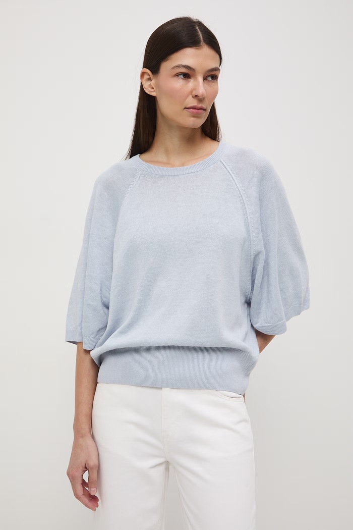 Sweter damski lniany Basic niebieski RS26-SWD502