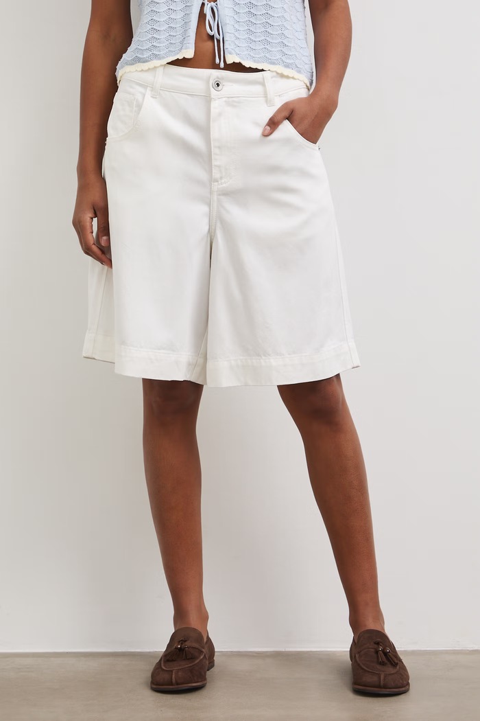 Bermudy damskie z lyocellem regular waist biały RS26-SZD800
