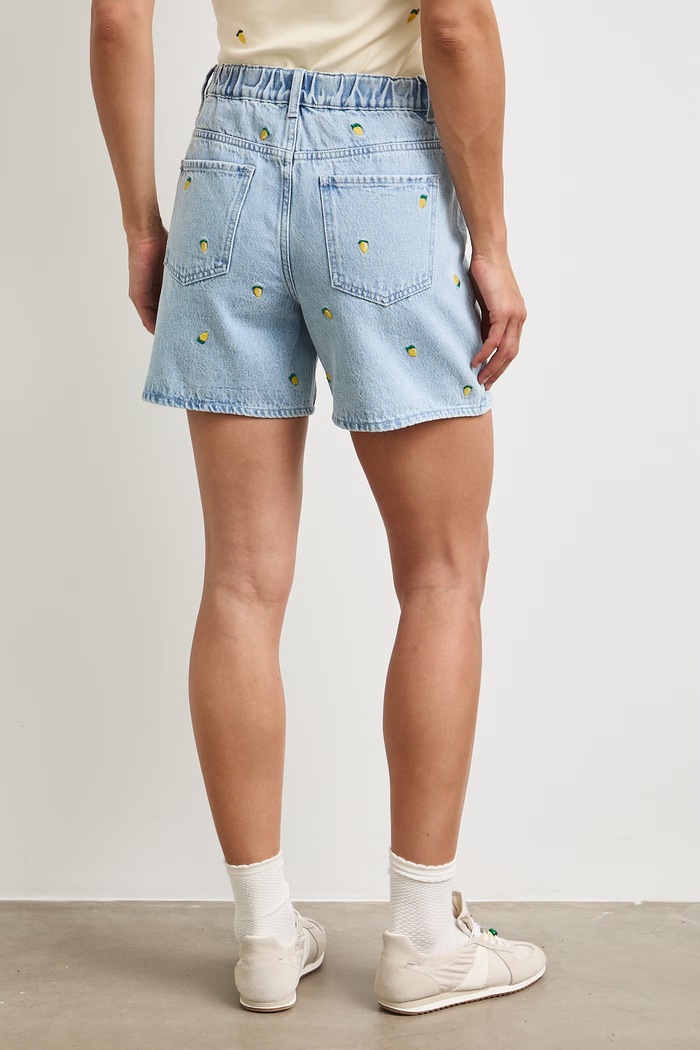 Odzież Szorty damskie bawełniane high waist z motywem owoców RS26-SZDA08 niebieski