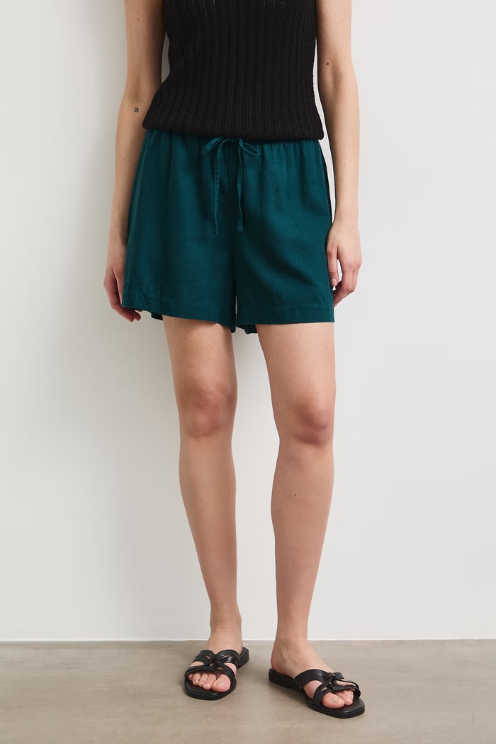 Oblečenie Šortky chino dámske s ľanom regular waist RS26-SZDB00 tyrkysová