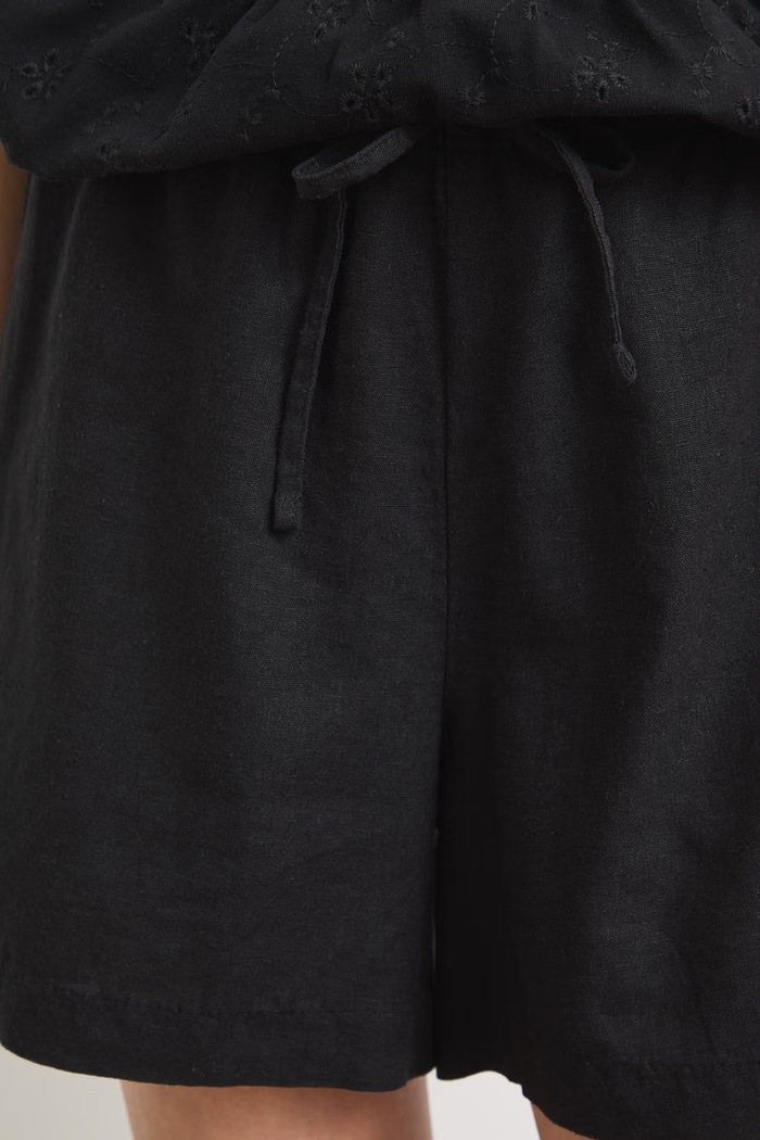 Šortky chino dámske s ľanom regular waist čierna RS26-SZDB00