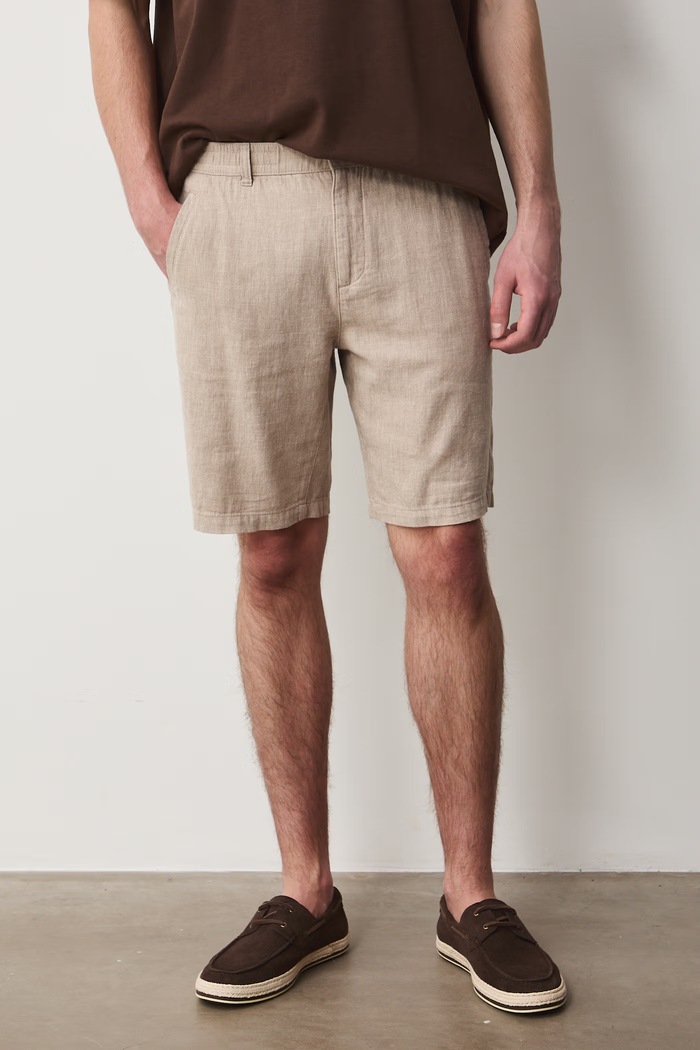 Szorty chino męskie z lnem Basic beżowy RS26-SZM073