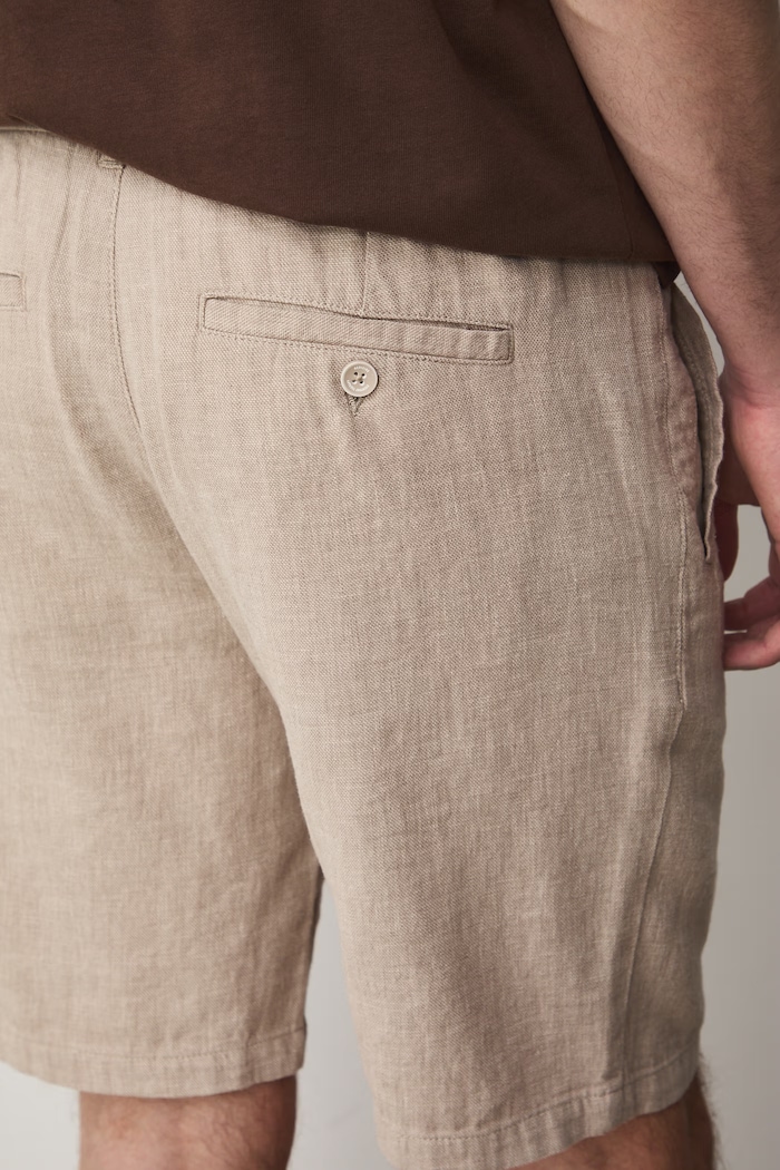 Szorty chino męskie z lnem beżowy RS26-SZM073