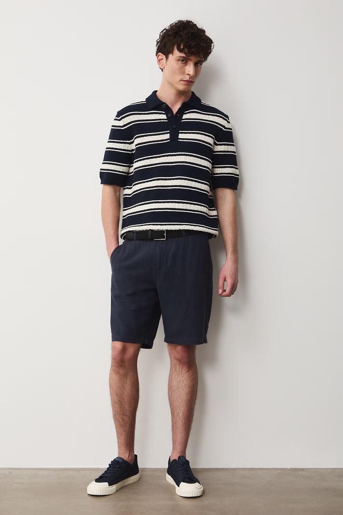 Szorty chino męskie z lnem RS26-SZM073 granatowy RS26