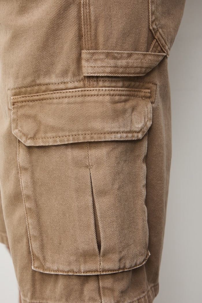 Medicine pantaloni scuți cargo pentru bărbați, din denim bej RS26-SZM513