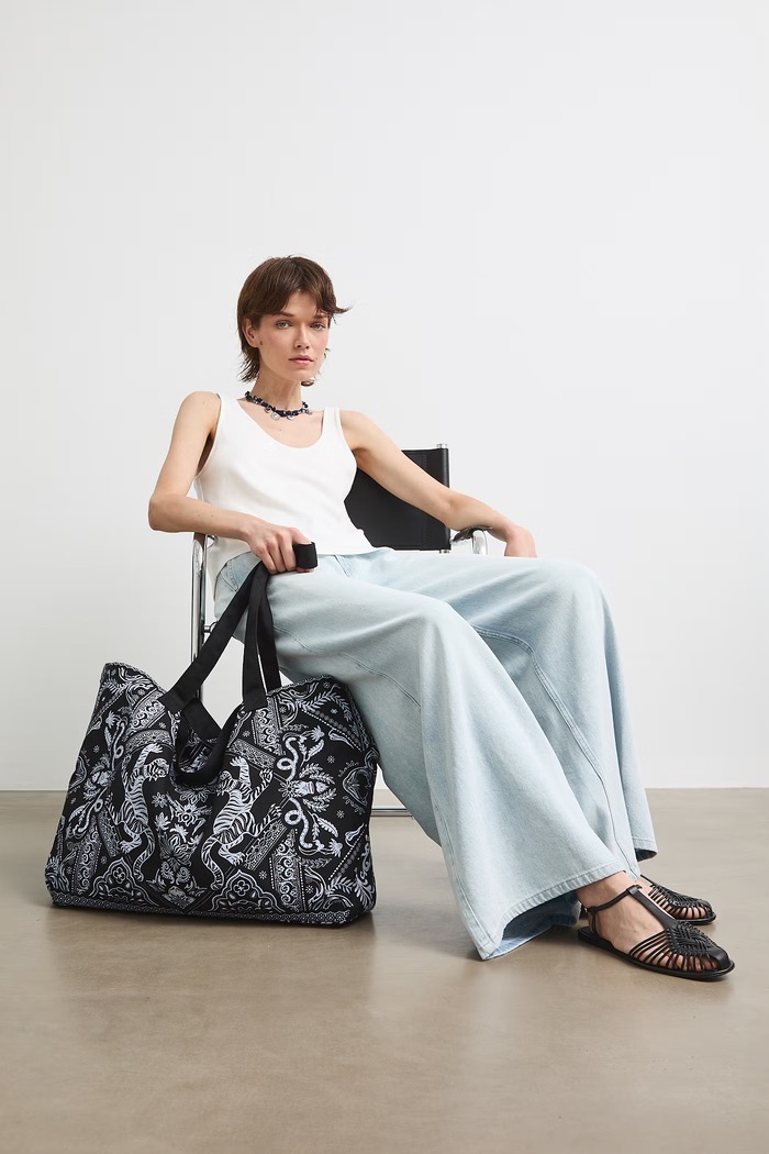 Medicine geantă shopper pentru femei, din bumbac negru RS26-TCD901