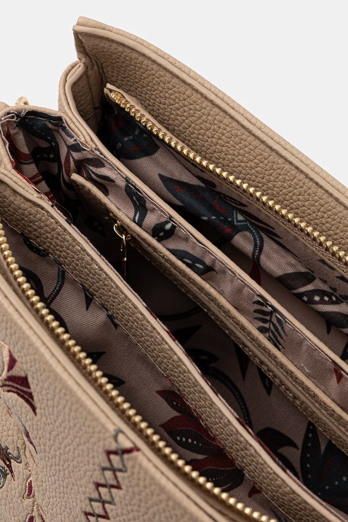 Torebka crossbody damska z imitacji skóry z aplikacją RS26-TOD908 beżowy