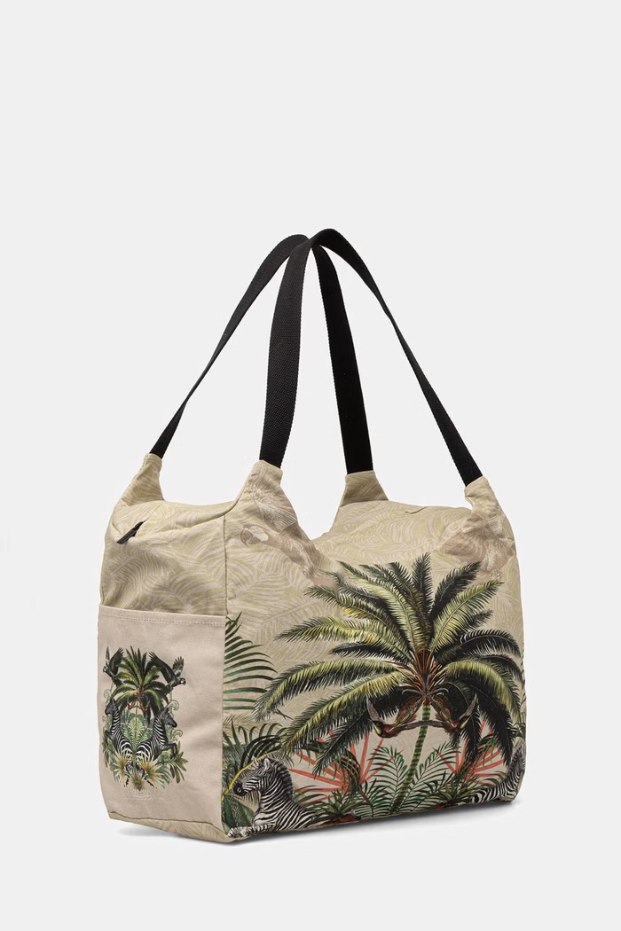 Kabelka typu shopper dámska bavlnená s motívom zeleniny RS26-TODB04 béžová RS26