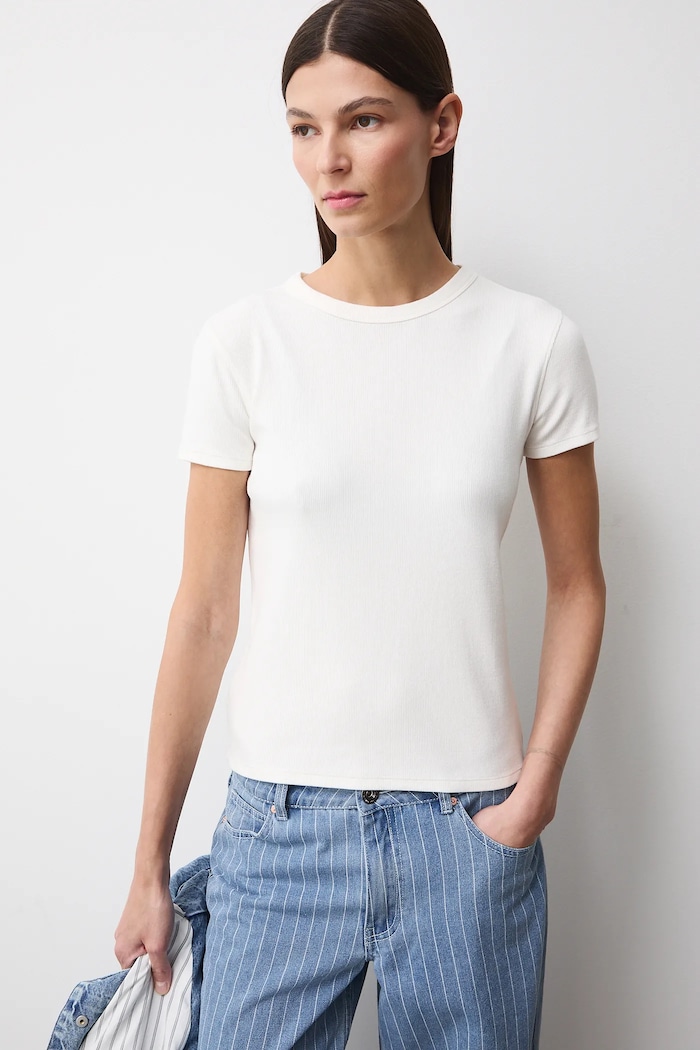 T-shirt damski z modalem gładkie beżowy RS26-TSD011