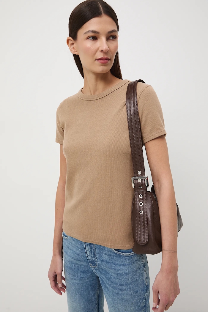 T-shirt damski z modalem gładkie beżowy RS26-TSD011