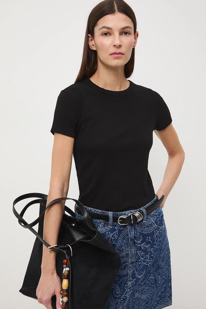 T-shirt damski z modalem gładkie czarny RS26-TSD011
