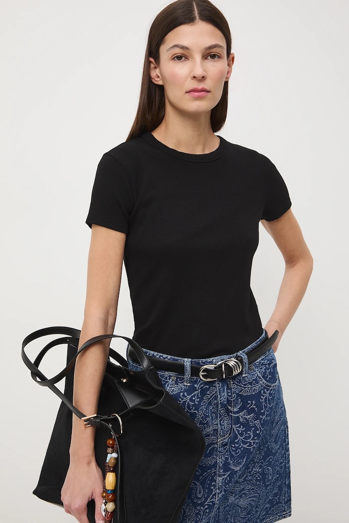T-shirt damski z modalem gładkie czarny RS26-TSD011