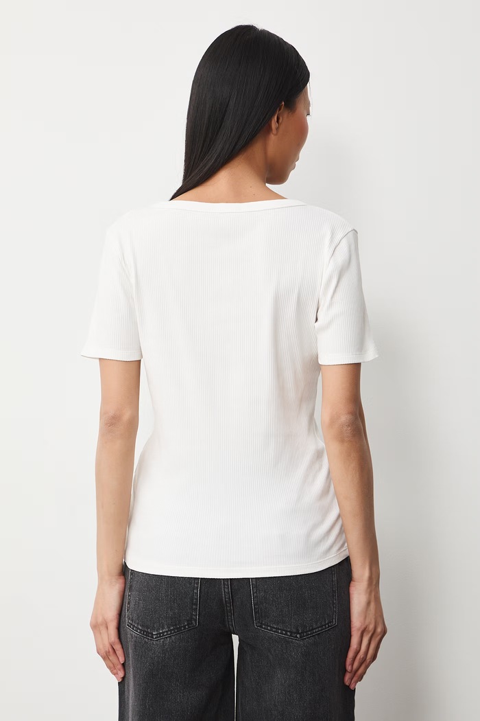 Odzież T-shirt bawełniany damski z elastanem prążkowany RS26-TSD031 beżowy