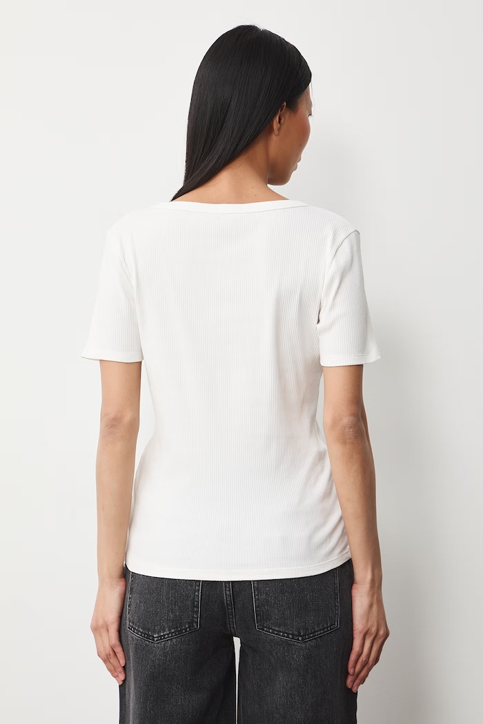 Odzież T-shirt bawełniany damski z elastanem prążkowany RS26-TSD031 beżowy