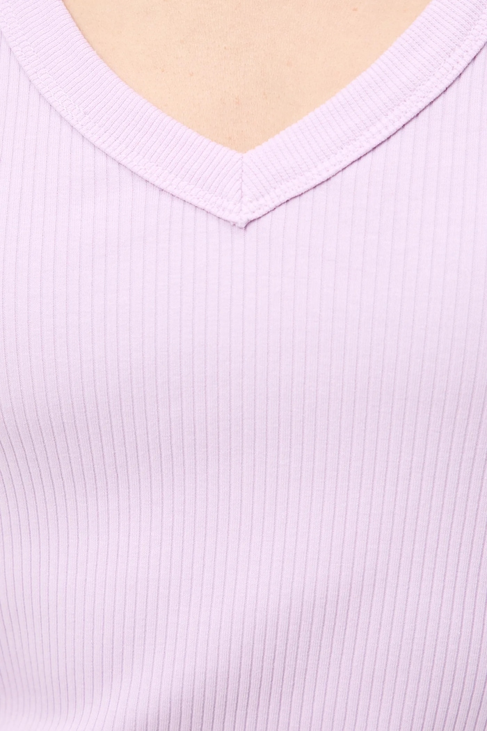 T-shirt bawełniany damski z elastanem prążkowany RS26-TSD031 fioletowy