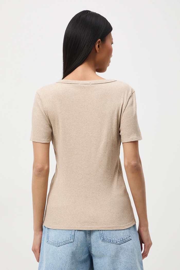 Odzież T-shirt bawełniany damski z elastanem prążkowany RS26-TSD031 beżowy
