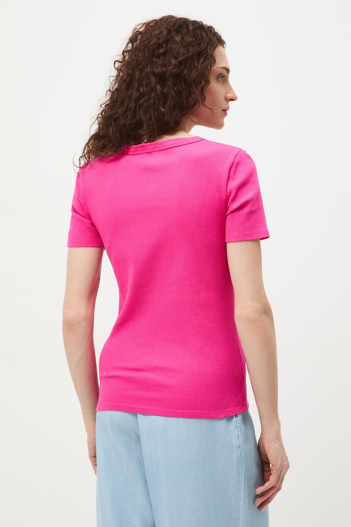 Odzież T-shirt bawełniany damski z elastanem prążkowany RS26-TSD031 różowy