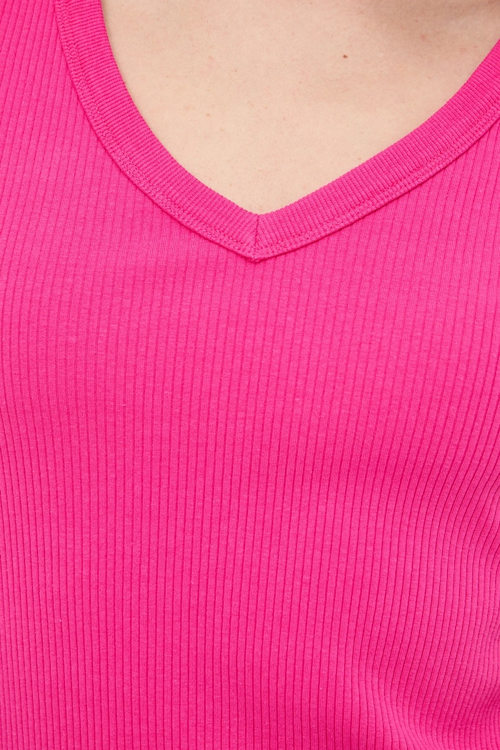 T-shirt bawełniany damski z elastanem prążkowany RS26-TSD031 różowy