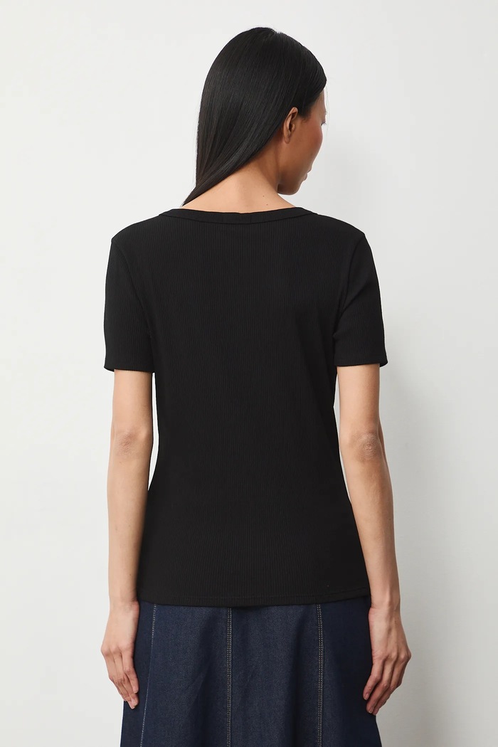Odzież T-shirt bawełniany damski z elastanem prążkowany RS26-TSD031 czarny